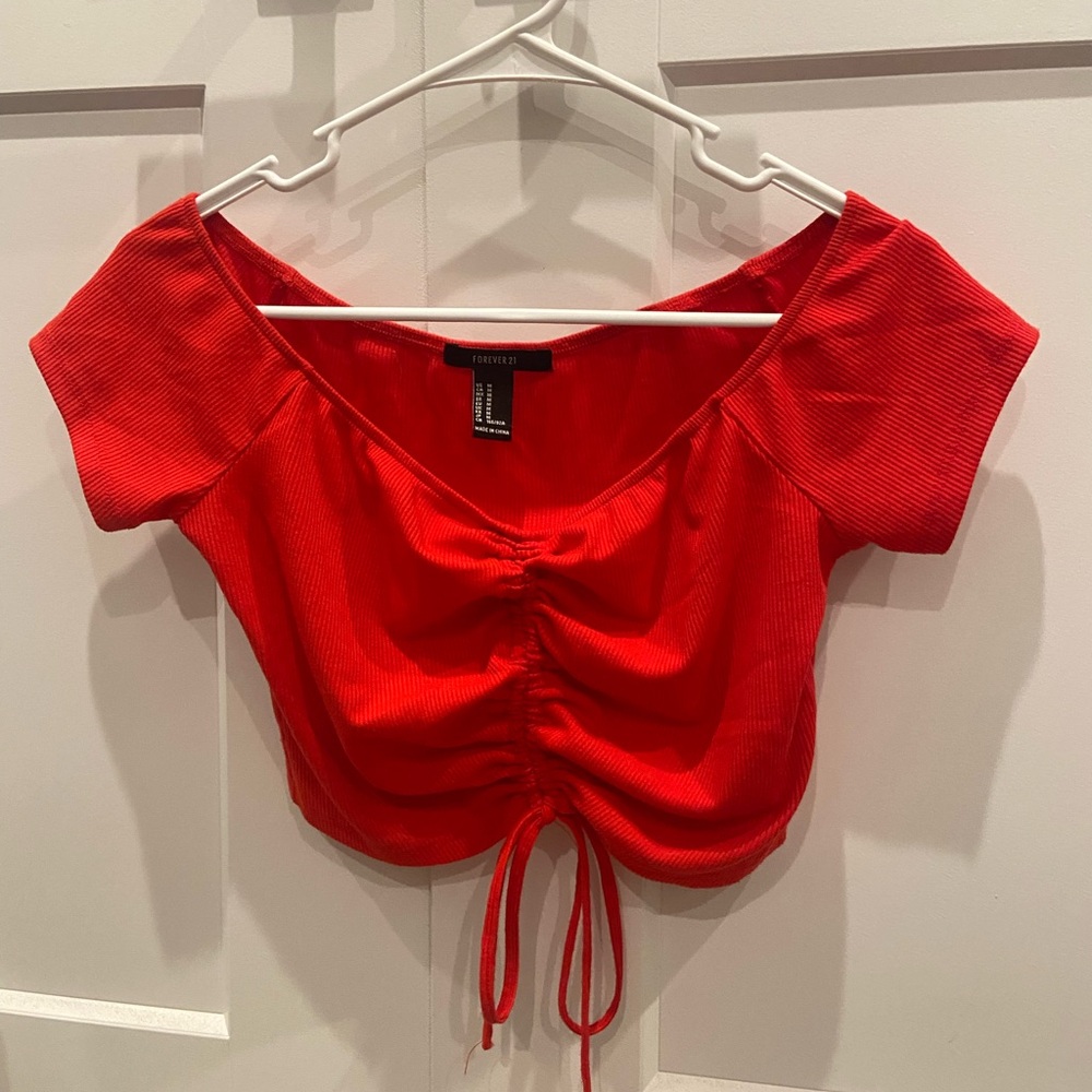 Red drawstring crop top